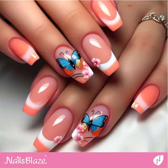 Double French Butterfly Peach Fuzz Nails | Color of the Year 2024 - NB1831